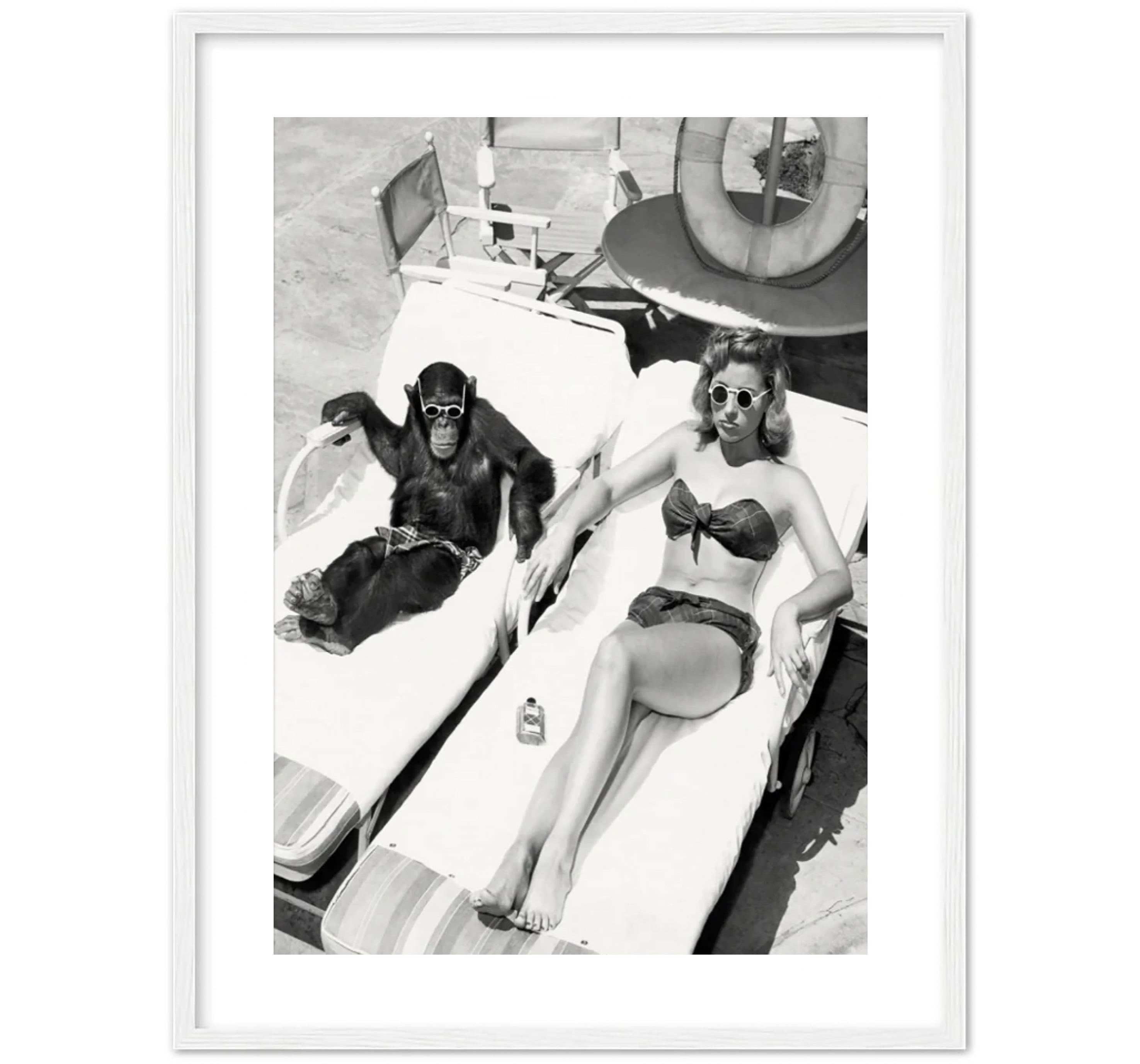 Women Sunbathing With Chimpanzee