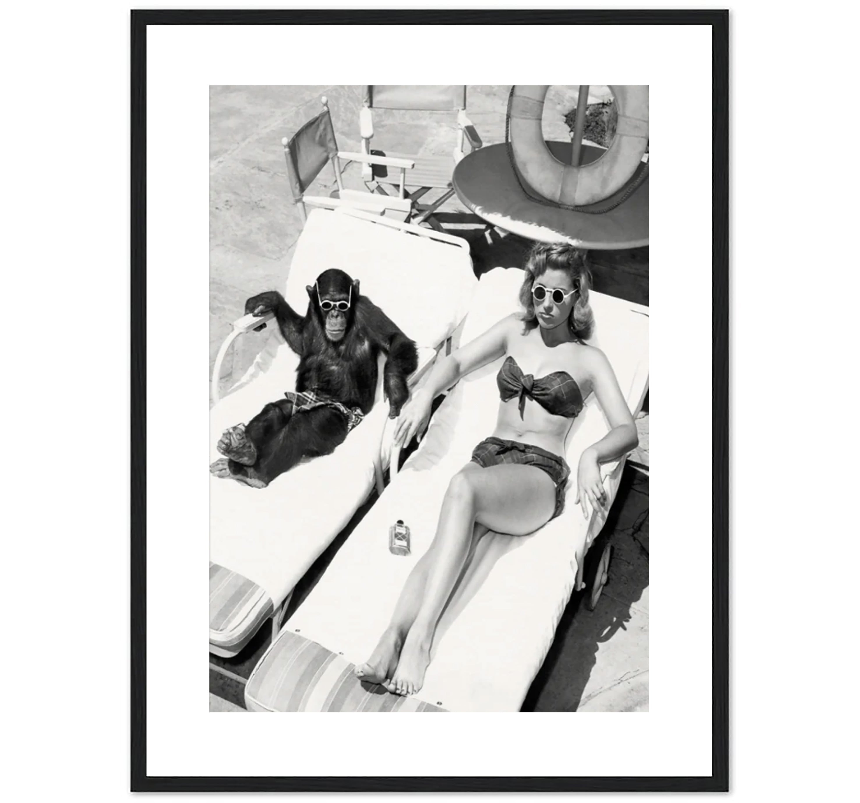 Women Sunbathing With Chimpanzee