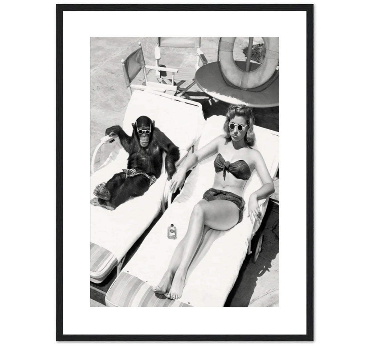 Women Sunbathing With Chimpanzee