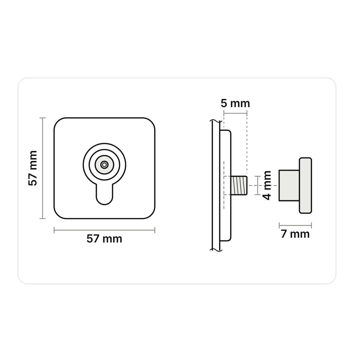 Medidas del gancho adhesivo: placa de 57 × 57 mm